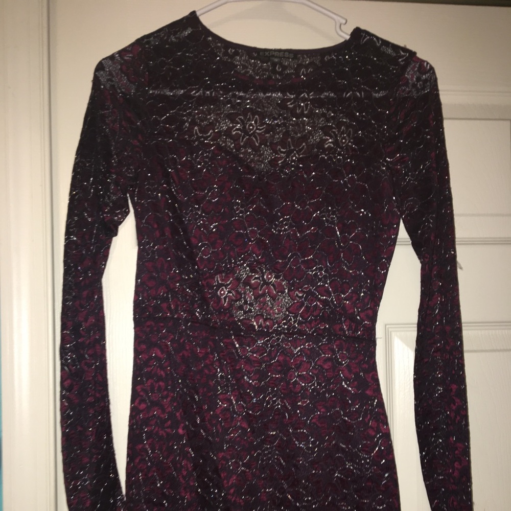 Express Lace Maroon Long Sleeve Dress